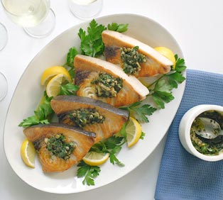 Swordfish with Anchovy Caper Sauce